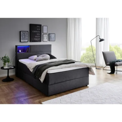 Xora Boxspringbett CAJA in Anthrazit, Liegefläche 120x200 cm – mit Bettkasten, Bonellfederkern
